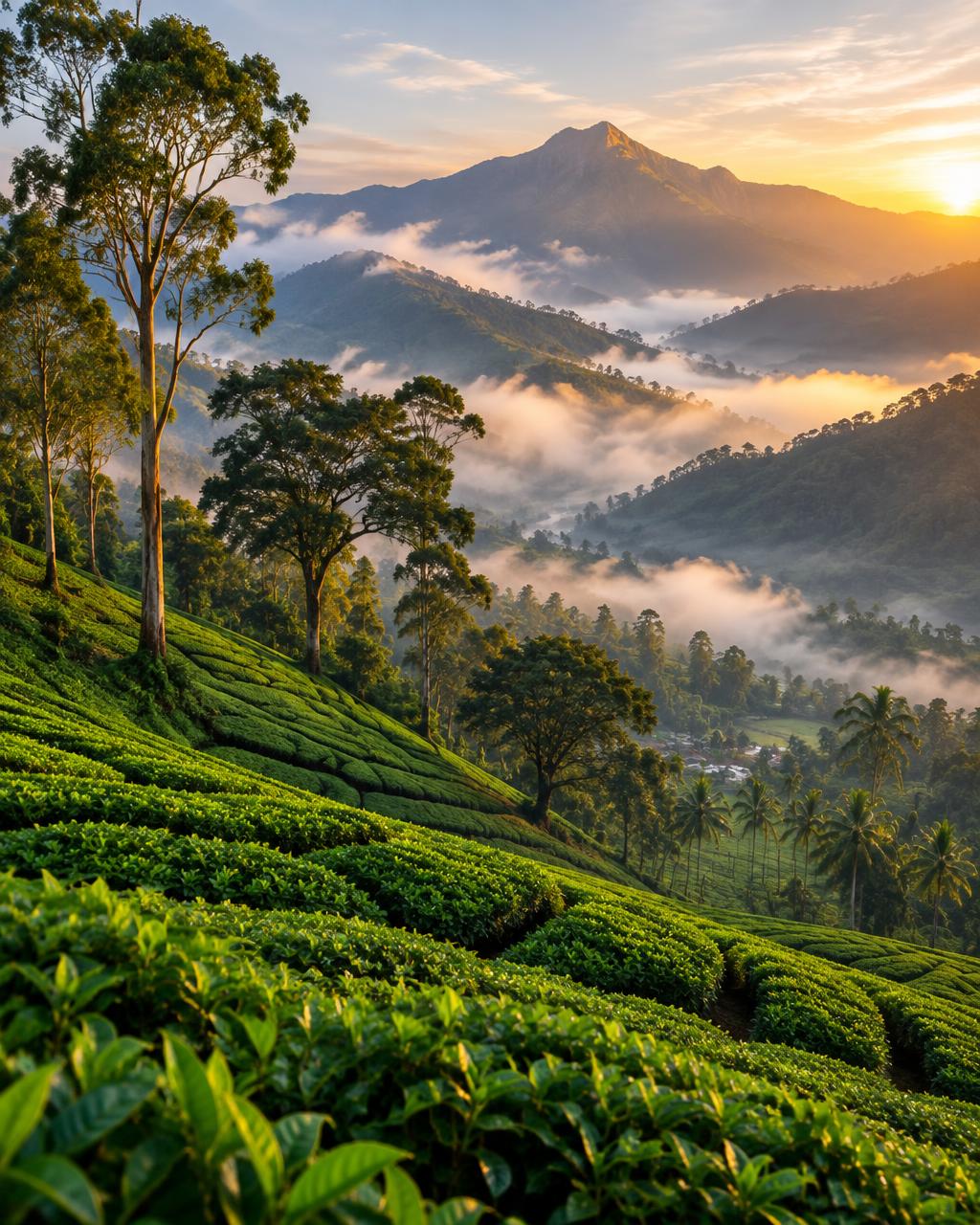 Green tea gardens in the South Indian highlands