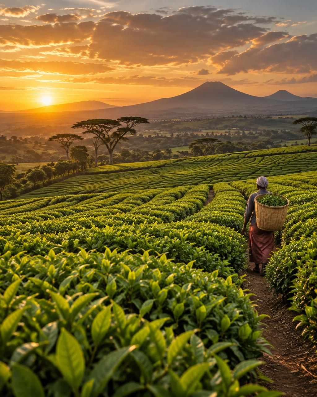 Tea fields across the Kenyan highlands