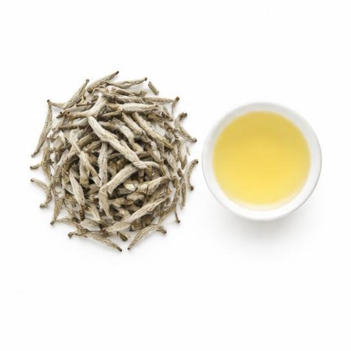 Illustrative Nilgiri White Tea loose tea and cup on white