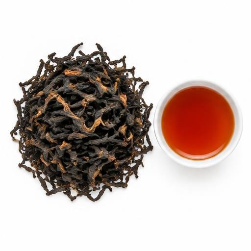 Illustrative Sabaragamuwa OP loose tea and cup on white