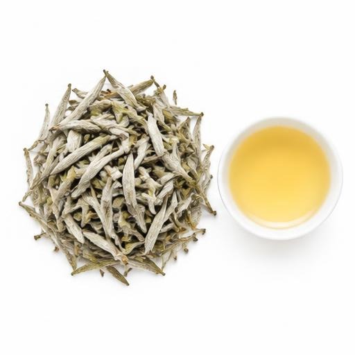 Illustrative Ceylon Silver Tips loose tea and cup on white