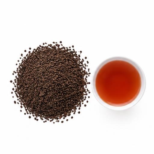 Illustrative Kenya CTC PF1 loose tea and cup on white