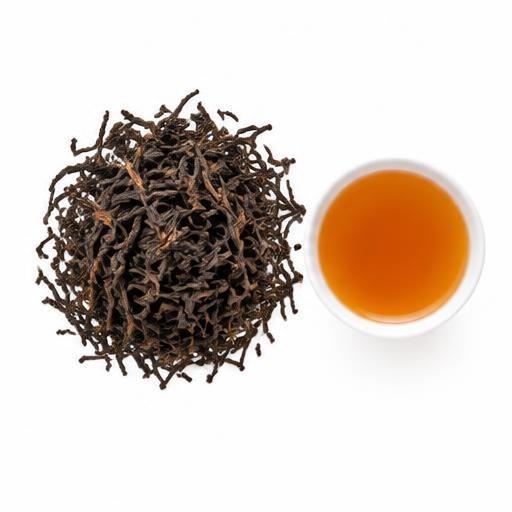 Illustrative Kenya Orthodox Black loose tea and cup on white
