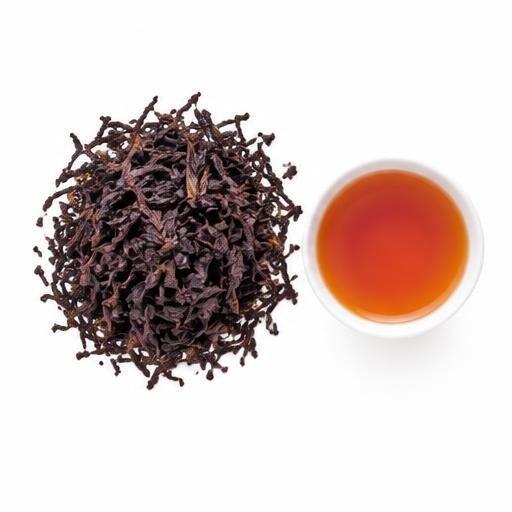 Illustrative Kenya Purple Tea loose tea and cup on white