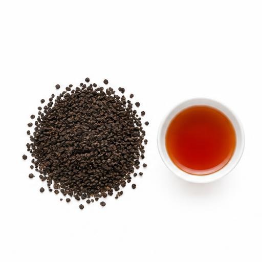 Illustrative Burundi CTC PF1 loose tea and cup on white