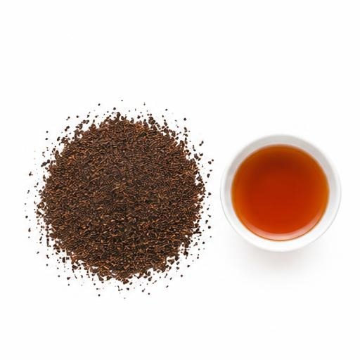 Illustrative Burundi CTC PD loose tea and cup on white